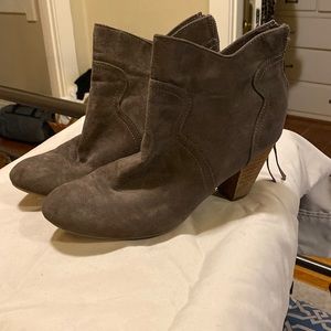 Grey suede heeled ankle booties